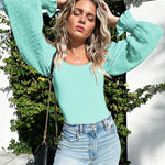 Puff Long Sleeve Bodysuit Leotard Sheer Top - Nadorine (Us Only)
