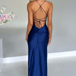 Elise Harrington | Navy Satin Maxi Cocktail Dress For Women