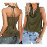 Nadorine Cowl Neck Halter Top Sleeveless Backless Shirt