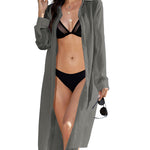 Women's Swimsuit Beach Cover Up Cardigan Bathing Suit Button Down Shirt Roll-up Sleeve Bikini Beach Wear S-3XL - Nadorine (Us Only)