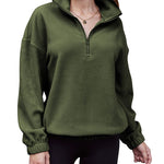 Women's Long Sleeve Sweatshirt Lapel Half Zip Pullover Drop Shoulder Fleece Pullover Tops S-3XL - Nadorine (Us Only)