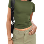 Nadorine Short Sleeve Stretchy Bodycon Basic Tee Tops