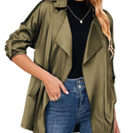 Womens Oversized Blazer Jackets Satin Roll Sleeve Open Front Casual Work Cardigan Jacket with Pockets - Nadorine (Us Only)