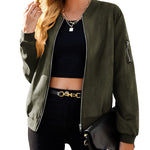 Faux Bomber Zip Up Lightweight Jacket Coat with Pockets - Nadorine (Us Only)