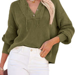 Women's Oversized Sweater V Neck Hooded Pullover Sweater Long Sleeve Knitted Jumper Tops - Nadorine (Us Only)