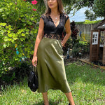 Satin Zipper Elegant Work Skirts - Nadorine (US Only)