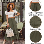 Nadorine Women's Midi Skirts Boho High Waist A Line Casual Maxi Work Skirt Summer