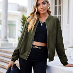 Faux Bomber Zip Up Lightweight Jacket Coat with Pockets - Nadorine (Us Only)