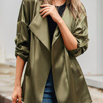 Womens Oversized Blazer Jackets Satin Roll Sleeve Open Front Casual Work Cardigan Jacket with Pockets - Nadorine (Us Only)