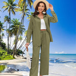 Linen Shirts Loose Long Pants Beach Outfits - Nadorine (Us Only)