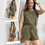 Womens Summer 2 Piece Outfits Sleeveless Round Neck Tops and High-waisted with Drawstring Casual Shorts Tracksuit Sets - Nadorine (Us Only)