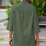 Linen Shirt Elastic Waist Casual Shorts Set - Nadorine (Us Only)