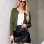 Zeagoo Womens Blazer Cropped Open Front Zipper Dress Jacket O Neck Casual Office Suit Jacket