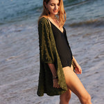 Women Swiss Dot Chiffon Cardigan Lightweight Beach Cover Up 3/4 Sleeve Cardigan - Nadorine (Us Only)
