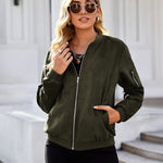 Faux Bomber Zip Up Lightweight Jacket Coat with Pockets - Nadorine (Us Only)