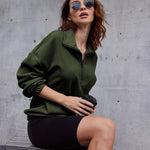 Women's Long Sleeve Sweatshirt Lapel Half Zip Pullover Drop Shoulder Fleece Pullover Tops S-3XL - Nadorine (Us Only)