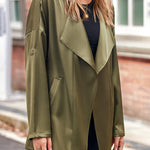 Womens Oversized Blazer Jackets Satin Roll Sleeve Open Front Casual Work Cardigan Jacket with Pockets - Nadorine (Us Only)
