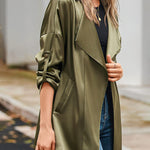 Womens Oversized Blazer Jackets Satin Roll Sleeve Open Front Casual Work Cardigan Jacket with Pockets - Nadorine (Us Only)