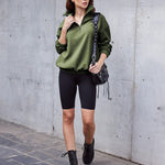 Women's Long Sleeve Sweatshirt Lapel Half Zip Pullover Drop Shoulder Fleece Pullover Tops S-3XL - Nadorine (Us Only)