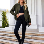 Faux Bomber Zip Up Lightweight Jacket Coat with Pockets - Nadorine (Us Only)