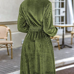 Nadorine Velvet Dress V-Neck Long Sleeve Stretch Mini Dress