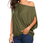 Women's Off Shoulder Blouse Loose Summer T Shirts Batwing Sleeve Tops S-XXL - Nadorine (Us Only)