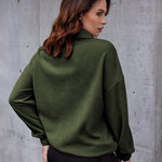 Women's Long Sleeve Sweatshirt Lapel Half Zip Pullover Drop Shoulder Fleece Pullover Tops S-3XL - Nadorine (Us Only)