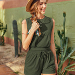 Womens Summer 2 Piece Outfits Sleeveless Round Neck Tops and High-waisted with Drawstring Casual Shorts Tracksuit Sets - Nadorine (Us Only)