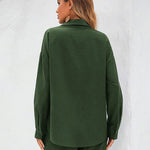 Womens 2 Piece Outfits Lounge Sets Cotton Linen Long Sleeve V-Neck Shirt and Mini Shorts With Pockets - Nadorine (Us Only)