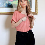 Women's Casual Rolled Short Sleeve Tops Half Zip Shirts Loose Waffle Knit T Shirts Blouse - Nadorine (Us Only)