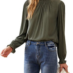 Women's Frill Mock Neck Blouse Long Sleeve Ruffle Shirt Top Elegant Office Tops S-XXL - Nadorine (Us Only)