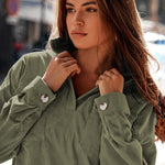 Nadorine Women's Corduroy Tops for Women Lapel V Neck Shirts Long Sleeve Blouses Casual Sweatsuit with Pockets