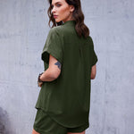 Women's 2 Piece Casual Tracksuit Outfit Sets Cotton Linen Short Sleeve Button Down Shirt and Loose Casual Shorts Set - Nadorine (Us Only)