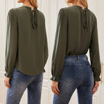 Women's Frill Mock Neck Blouse Long Sleeve Ruffle Shirt Top Elegant Office Tops S-XXL - Nadorine (Us Only)