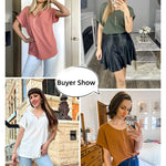 Women's Casual Rolled Short Sleeve Tops Half Zip Shirts Loose Waffle Knit T Shirts Blouse - Nadorine (Us Only)
