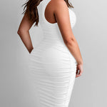 Nadorine Sexy Ruched Bodycon Dress for Women, Midi Stretchy Sleeveless Tank Top Casual Party Club Dresses S-3XL (Us Only)