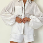 Sienna Wentworth | Contrast Trim Linen Shorts Set For Women