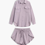 Minimalist Collared Two Piece Shorts Set