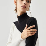 Asymmetric Patchwork Long Sleeve Mock Neck Knit Top