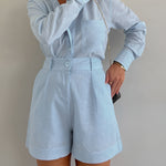 Cotton and Linen Long Sleeve Loose Shorts Set