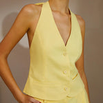 Cotton & Linen Backless Tie Back Shorts Set