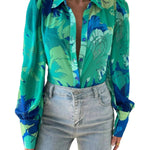 Nadorine Printed Lantern Long Sleeve Blouse