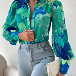 Nadorine Printed Lantern Long Sleeve Blouse
