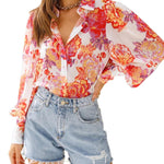 Nadorine Printed Lantern Long Sleeve Blouse