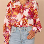 Nadorine Printed Lantern Long Sleeve Blouse
