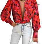 Nadorine Printed Lantern Long Sleeve Blouse