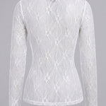Women's Jacquard Textured Sheer Lace Long Sleeve Top Crewneck Slim Fit Tee with Thumb Holes