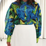 Nadorine Printed Lantern Long Sleeve Blouse