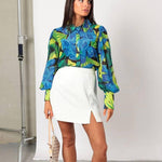 Nadorine Printed Lantern Long Sleeve Blouse