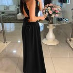 Halter Sleeveless Tied Detail Shirred Criss Cross Flared Dress Glamorous Evening Dress